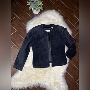 Evan Davies black on black suede embroidered jacket sz 12